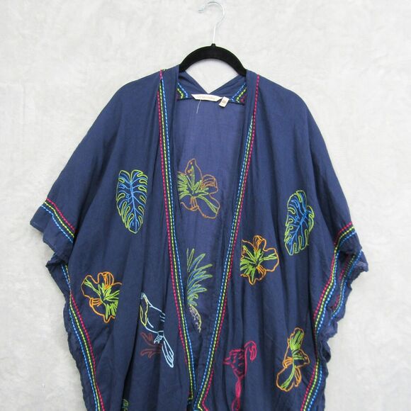 Soft Surroundings Wrap Kimono Cardigan One Size Fully Embroidered Boho Blue - Picture 3 of 8